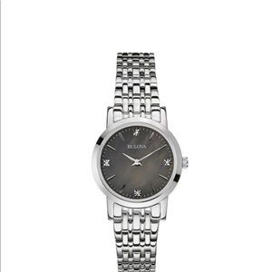 Bulova 27mm diamond watch. Black Mother of Pearl.